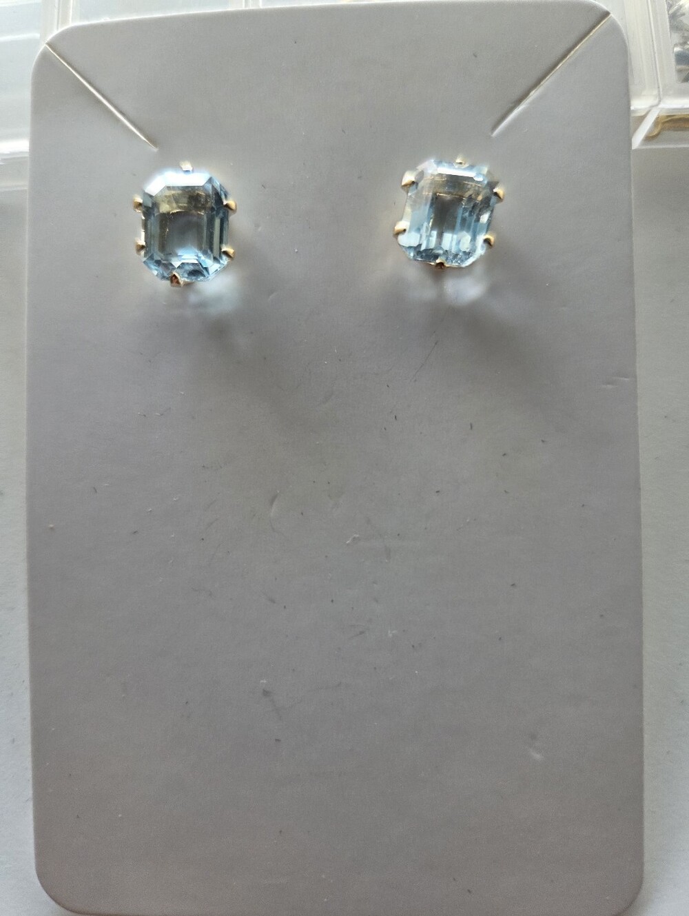 Aquamarine Emerald Cut Crystal Stud Earrings